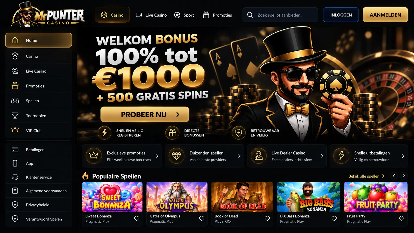 MrPunter Casino Nederland: Slots, Live Casino en Welkomstbonus image 1